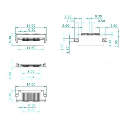 Schema tecnico connettore per FPC / FFC 17 pin