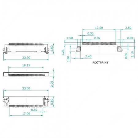 Schema tecnico connettore per FPC / FFC 35 pin