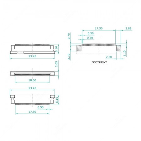 Schema tecnico connettore per FPC / FFC 36 pin