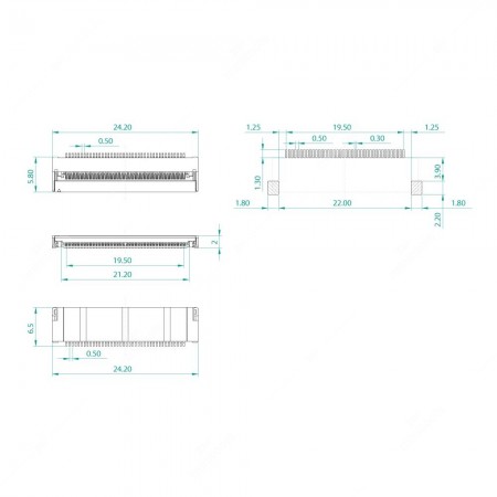 Schema tecnico connettore per FPC / FFC 40 pin