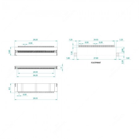 Schema tecnico connettore per FPC / FFC 50 pin