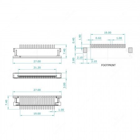 Schema tecnico Connettore ZIF 20 contatti 1mm passo
