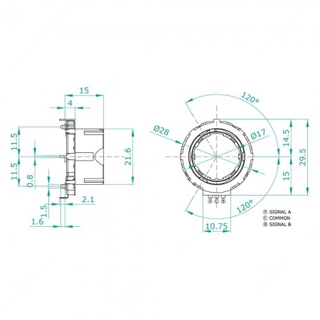 Schema tecnico encoder rotativo incrementale 15 impulsi 30 scatti