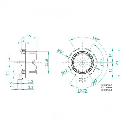 Schema tecnico encoder incrementale 15 impulsi 30 scatti