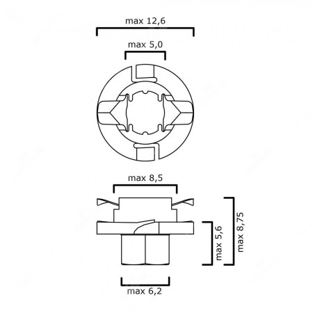 Schema tecnico connettore portalampada B8,4d