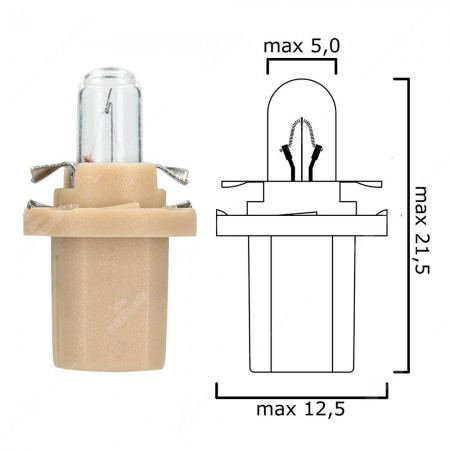 Schema lampadina per cruscotto B8,5d 12V 1,5W con base beige