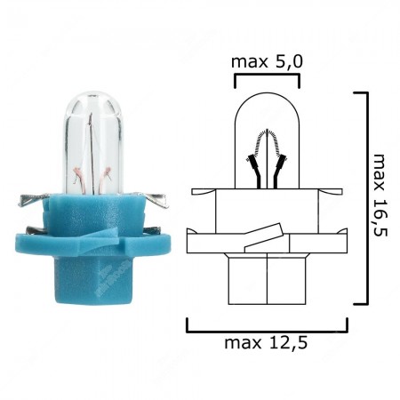Schema lampadina per cruscotto B8,4d 12V 1,8W con base blu