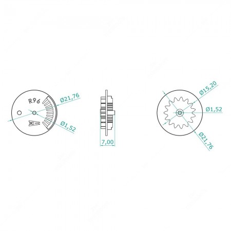 Ingranaggio 15 denti contachilometri tachimetro Volvo 740 e 240 - schema tecnico