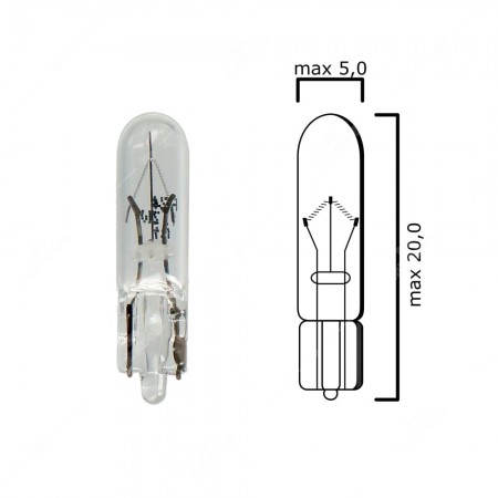 Schema lampadina con attacco in vetro W2x4,6d 24V 1,2W T5 per quadro strumenti