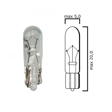 Schema lampadina con attacco in vetro W2x4,6d 6V 1,2W T5 per quadro strumenti