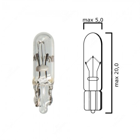 Schema lampadina con attacco in vetro W2x4,6d 24V 30mA T5 per quadro strumenti