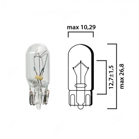 Schema lampadina con attacco in vetro W2,1x9,5d 24V 3W T10 per illuminazione camion