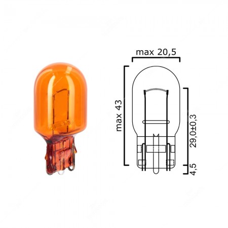 Schema lampadina ambrata con attacco in vetro WX3x16d 12V 21W T20 per illuminazione auto