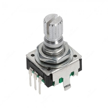 Encoder di ricambio con tasto a pressione per apparecchiature elettroniche. Dimensioni: 12,4x13,4x21,5h mm