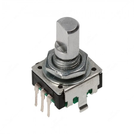 Encoder di ricambio con tasto a pressione per apparecchiature elettroniche. Dimensioni: 12,5x13,4x21,5h mm - 18 ppr
