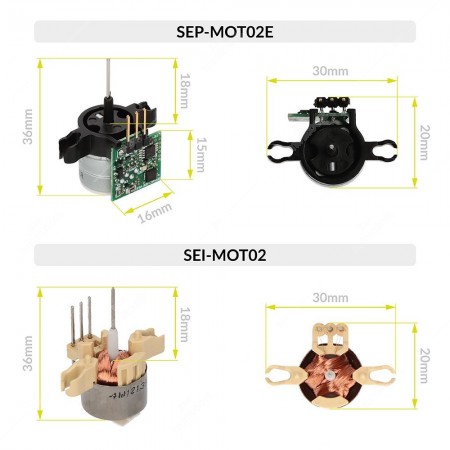 Confronto SEP-MOT02E e SEI-MOT02 motorini per lancette temperatura acqua e carburante Jaeger e Magneti Marelli
