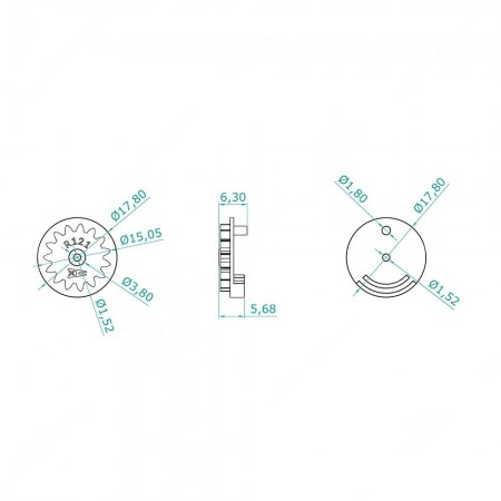 Schema tecnico ingranaggio 15 denti per riparazione odometro Porsche 911