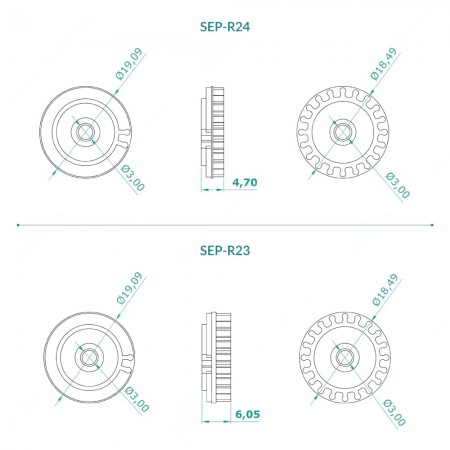 Ingranaggi per contachilometri quadri strumenti Audi, Mercedes, Volkswagen e Volvo (20 denti) - confronto