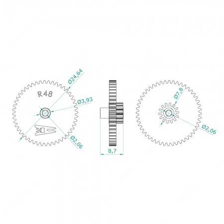 Ingranaggio per contachilometri quadri strumenti Mercedes SL R107 (48x14 denti) - schema