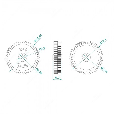 Ingranaggio contachilometri quadri strumenti Mercedes W126 / R107 (46x43 denti) - schema