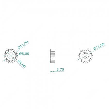 Schema tecnico SEP-R57 ingranaggio 20 denti per contachilometri Smith e Jaeger