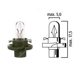 Lampadina per cruscotto BX8,4d 12V 1,3W con base verde oliva - Confezione da 5 pz