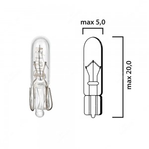 Schema lampadina con attacco in vetro W2x4,6d 12V 1,2W T5 per cruscotto