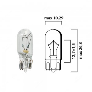 Schema lampadina con attacco in vetro W2,1x9,5d 24V 3W T10 per illuminazione camion