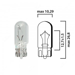 Schema lampadina con attacco in vetro W2,1x9,5d 12V 2W T10 per illuminazione auto