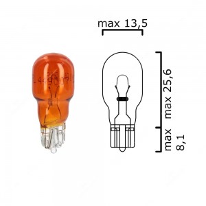 Schema lampadina ambrata con attacco in vetro W2,1x9,5d 12V 10W T13 per illuminazione auto