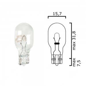 Schema lampadina alogena con attacco in vetro W2,1x9,5d 12V 16W T15 per illuminazione auto