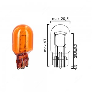 Schema lampadina ambrata con attacco in vetro W3x16q 12V 21/5W T20 per illuminazione auto