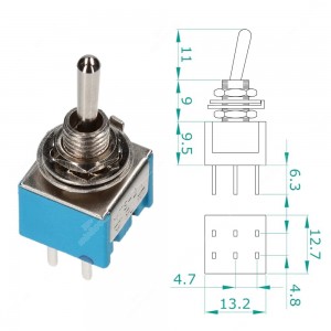 Deviatore / Interruttore a leva SPDT on-on con 6 pin (13,2x12,7mm)