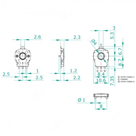 Technical schema of 3 ppr no switch quadrature encoder