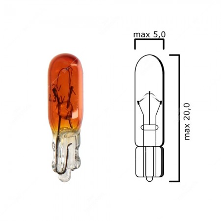 Schema of T5 instrument panel orange bulb glass wedge base W2x4,6d 12V 2,3W 