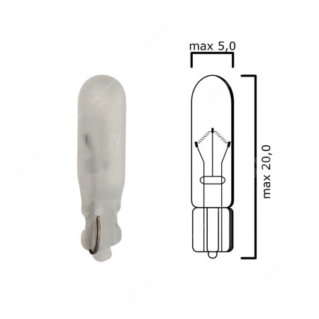 Schema of T5 instrument panel bulb glass wedge base W2x4,6d 12V 30mA T5