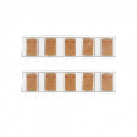SMD tantalum capacitor, 100uF, 10V. 10 pcs per pack