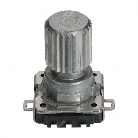 Mechanical encoder, 16 pulses per revolution, with push switch, 32 detents 15,7x12x17,5h mm