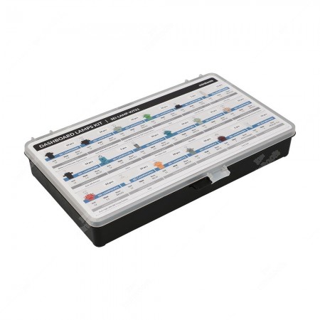 Closed box of various automotive bulbs with different colored bases