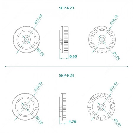 Gears for Audi, Mercedes, VW and Volvo instrument clusters odometer (20 teeth) - comparison