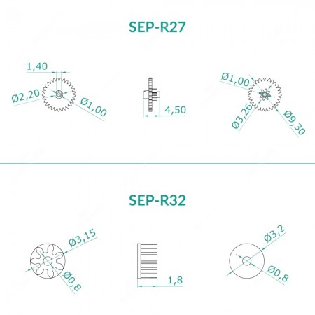 0 Kit ingranaggi composto da SEP-R27 (29+8 denti) + SEP-R32 (7 denti)