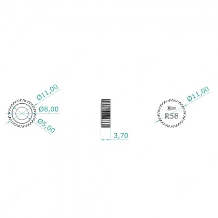 Technical schema of 32 teeth replacement gear for Smith and Jaeger dashboards' gauges