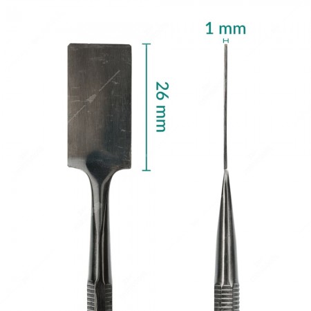 Spudger with short, thick, rounded tip and with wide, square tip