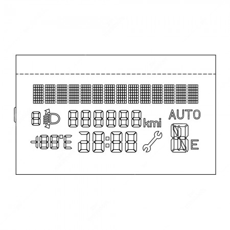 Replacement LCD display, useful to repair Fiat Punto (2003-2010), Grande Punto (2005-2010), Fiorino (2007-2012), Doblò (2004-2010), Linea (2007-2011), Qubo (2008-2012), version with automatic transmission, dashboards, technical schema
