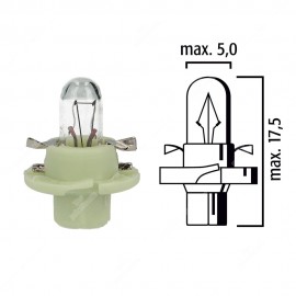 Dashboard light bulb B8,4d 12V 2W with light green base - Pack of 5 pcs
