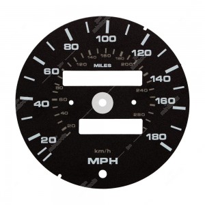 Gauge face for Porsche 911 964 and 911 993 speedometer km/h to mph conversion (2 odometer counters)