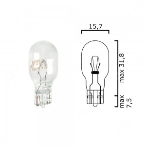 Bulb glass wedge base W2,1x9,5d 13V 6CP T15 - Pack of 5 pcs
