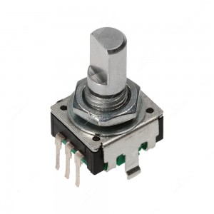 Encoder di ricambio con tasto a pressione per apparecchiature elettroniche. Dimensioni: 12,5x13,4x21,5h mm - 18 ppr