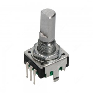Encoder di ricambio senza tasto a pressione per apparecchiature elettroniche. Dimensioni: 12,5x13,4x26,5h mm - 24 ppr - 24 fermi