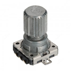 Encoder di ricambio con tasto a pressione per apparecchiature elettroniche. Dimensioni: 15,7x12x17,5h mm - 16 ppr - 32 fermi